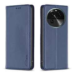 Leather Case Stands Flip Cover Holder B24F for Oppo Find X6 5G Blue