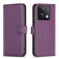 Leather Case Stands Flip Cover Holder B24F for Xiaomi Redmi Note 13 5G Purple