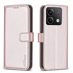 Leather Case Stands Flip Cover Holder B24F for Xiaomi Redmi Note 13 5G Rose Gold