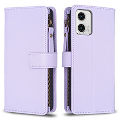 Leather Case Stands Flip Cover Holder B25F for Motorola Moto G73 5G Clove Purple
