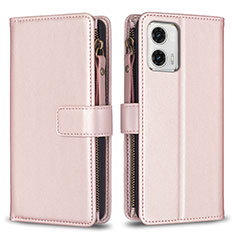 Leather Case Stands Flip Cover Holder B25F for Motorola Moto G73 5G Rose Gold