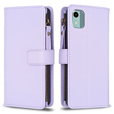 Leather Case Stands Flip Cover Holder B25F for Nokia C12 Clove Purple