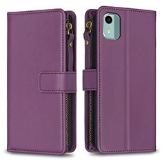 Leather Case Stands Flip Cover Holder B25F for Nokia C12 Plus Purple