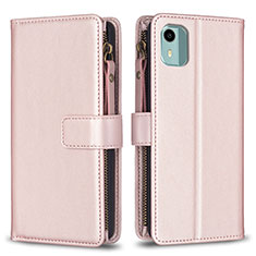 Leather Case Stands Flip Cover Holder B25F for Nokia C12 Plus Rose Gold