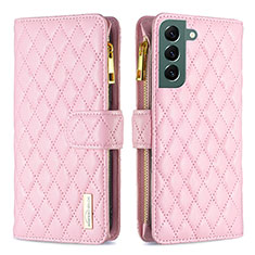 Leather Case Stands Flip Cover Holder BF1 for Samsung Galaxy S22 5G Rose Gold