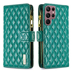 Leather Case Stands Flip Cover Holder BF1 for Samsung Galaxy S22 Ultra 5G Green