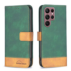 Leather Case Stands Flip Cover Holder BF1 for Samsung Galaxy S23 Ultra 5G Green