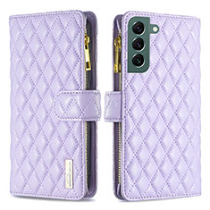 Leather Case Stands Flip Cover Holder BF2 for Samsung Galaxy S22 Plus 5G Purple