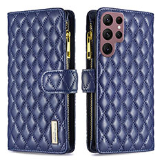 Leather Case Stands Flip Cover Holder BF2 for Samsung Galaxy S23 Ultra 5G Blue