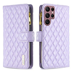 Leather Case Stands Flip Cover Holder BF2 for Samsung Galaxy S23 Ultra 5G Purple