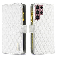 Leather Case Stands Flip Cover Holder BF2 for Samsung Galaxy S23 Ultra 5G White