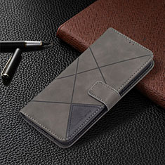 Leather Case Stands Flip Cover Holder BF2 for Xiaomi Redmi Note 10 Pro Max Gray