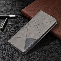 Leather Case Stands Flip Cover Holder BF5 for Xiaomi Redmi Note 10 Pro Max Gray