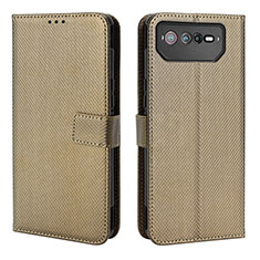 Leather Case Stands Flip Cover Holder BY1 for Asus ROG Phone 6 Pro Brown