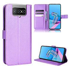 Leather Case Stands Flip Cover Holder BY1 for Asus Zenfone 7 ZS670KS Purple