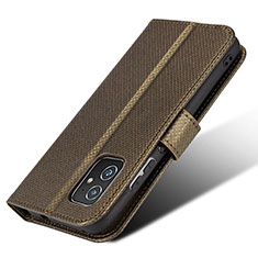 Leather Case Stands Flip Cover Holder BY1 for Asus Zenfone 8 ZS590KS Brown
