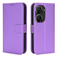 Leather Case Stands Flip Cover Holder BY1 for Asus Zenfone 9 Purple
