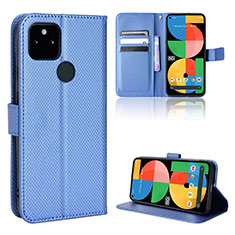 Leather Case Stands Flip Cover Holder BY1 for Google Pixel 5a 5G Blue