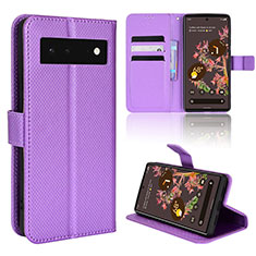 Leather Case Stands Flip Cover Holder BY1 for Google Pixel 6 5G Purple