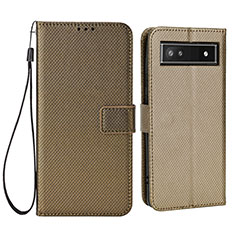 Leather Case Stands Flip Cover Holder BY1 for Google Pixel 6a 5G Brown