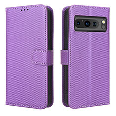 Leather Case Stands Flip Cover Holder BY1 for Google Pixel 8 Pro 5G Purple