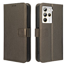 Leather Case Stands Flip Cover Holder BY1 for HTC U23 5G Brown