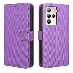 Leather Case Stands Flip Cover Holder BY1 for HTC U23 5G Purple