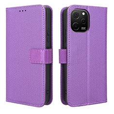 Leather Case Stands Flip Cover Holder BY1 for Huawei Enjoy 50z Purple