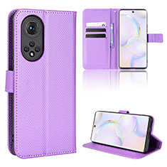 Leather Case Stands Flip Cover Holder BY1 for Huawei Honor 50 5G Purple