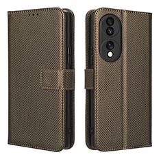 Leather Case Stands Flip Cover Holder BY1 for Huawei Honor 70 5G Brown