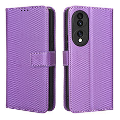 Leather Case Stands Flip Cover Holder BY1 for Huawei Honor 70 5G Purple