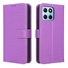 Leather Case Stands Flip Cover Holder BY1 for Huawei Honor 70 Lite 5G Purple