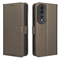 Leather Case Stands Flip Cover Holder BY1 for Huawei Honor 80 Pro Flat 5G Brown