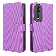 Leather Case Stands Flip Cover Holder BY1 for Huawei Honor 80 Pro Flat 5G Purple