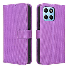 Leather Case Stands Flip Cover Holder BY1 for Huawei Honor X6 5G Purple