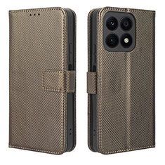 Leather Case Stands Flip Cover Holder BY1 for Huawei Honor X8a 4G Brown