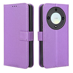 Leather Case Stands Flip Cover Holder BY1 for Huawei Honor X9a 5G Purple