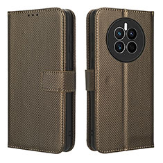 Leather Case Stands Flip Cover Holder BY1 for Huawei Mate 50E Brown