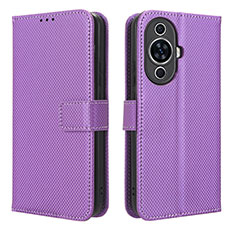 Leather Case Stands Flip Cover Holder BY1 for Huawei Nova 11 Purple