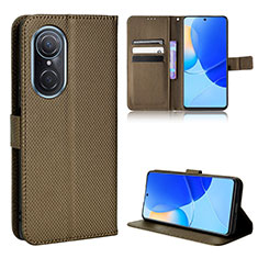 Leather Case Stands Flip Cover Holder BY1 for Huawei Nova 9 SE Brown