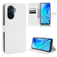 Leather Case Stands Flip Cover Holder BY1 for Huawei Nova Y70 White