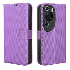 Leather Case Stands Flip Cover Holder BY1 for Huawei P60 Art Purple