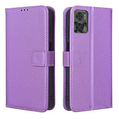 Leather Case Stands Flip Cover Holder BY1 for Motorola Moto E22 Purple