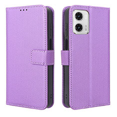 Leather Case Stands Flip Cover Holder BY1 for Motorola Moto G53j 5G Purple