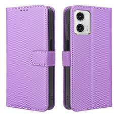 Leather Case Stands Flip Cover Holder BY1 for Motorola Moto G53y 5G Purple