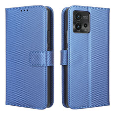 Leather Case Stands Flip Cover Holder BY1 for Motorola Moto G72 Blue