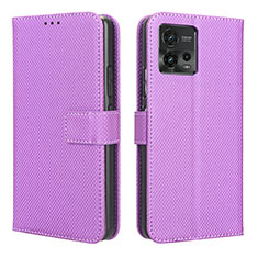 Leather Case Stands Flip Cover Holder BY1 for Motorola Moto G72 Purple