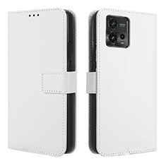 Leather Case Stands Flip Cover Holder BY1 for Motorola Moto G72 White