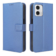 Leather Case Stands Flip Cover Holder BY1 for Motorola Moto G73 5G Blue
