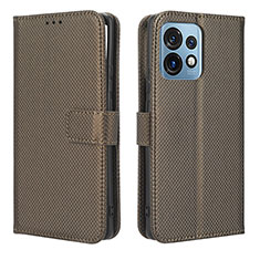 Leather Case Stands Flip Cover Holder BY1 for Motorola Moto X40 5G Brown